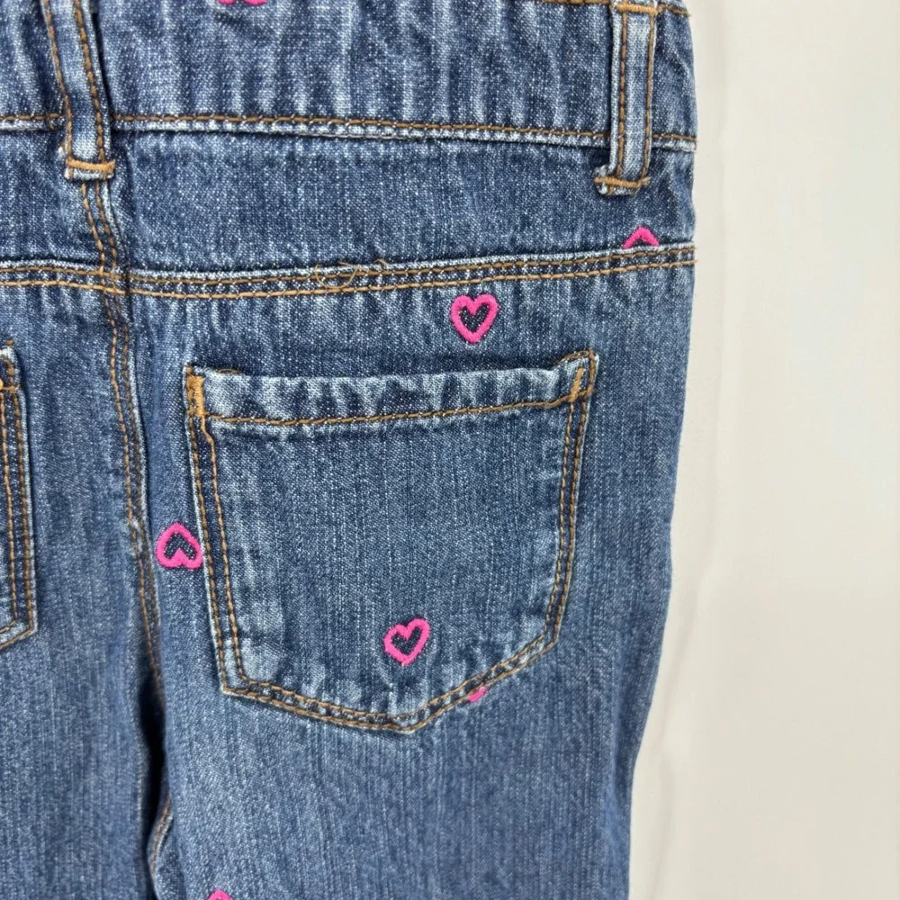 OshKosh B'gosh Heart Denim Overalls Kids 3T Blue Pink Embroidered Bib Dungarees